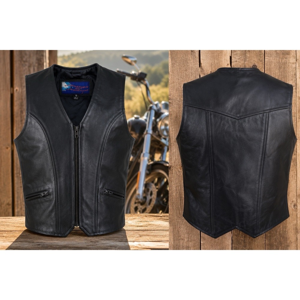 Vance Leathers Men Leather Vest Sz S Lined Zip Pockets Vintage Motorcycle Biker